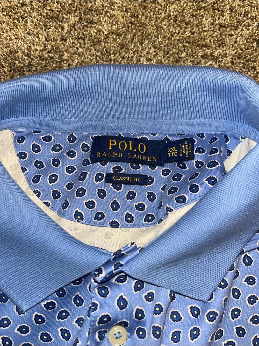 Polo by Ralph Lauren Men's Blue Graphic Knit Polo Shirt w/ Logo - XXL Euc